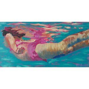 "Like a Fish" Original Oil Painting on Cradled Wood Panel 12"w x 6"h x 0.8"d